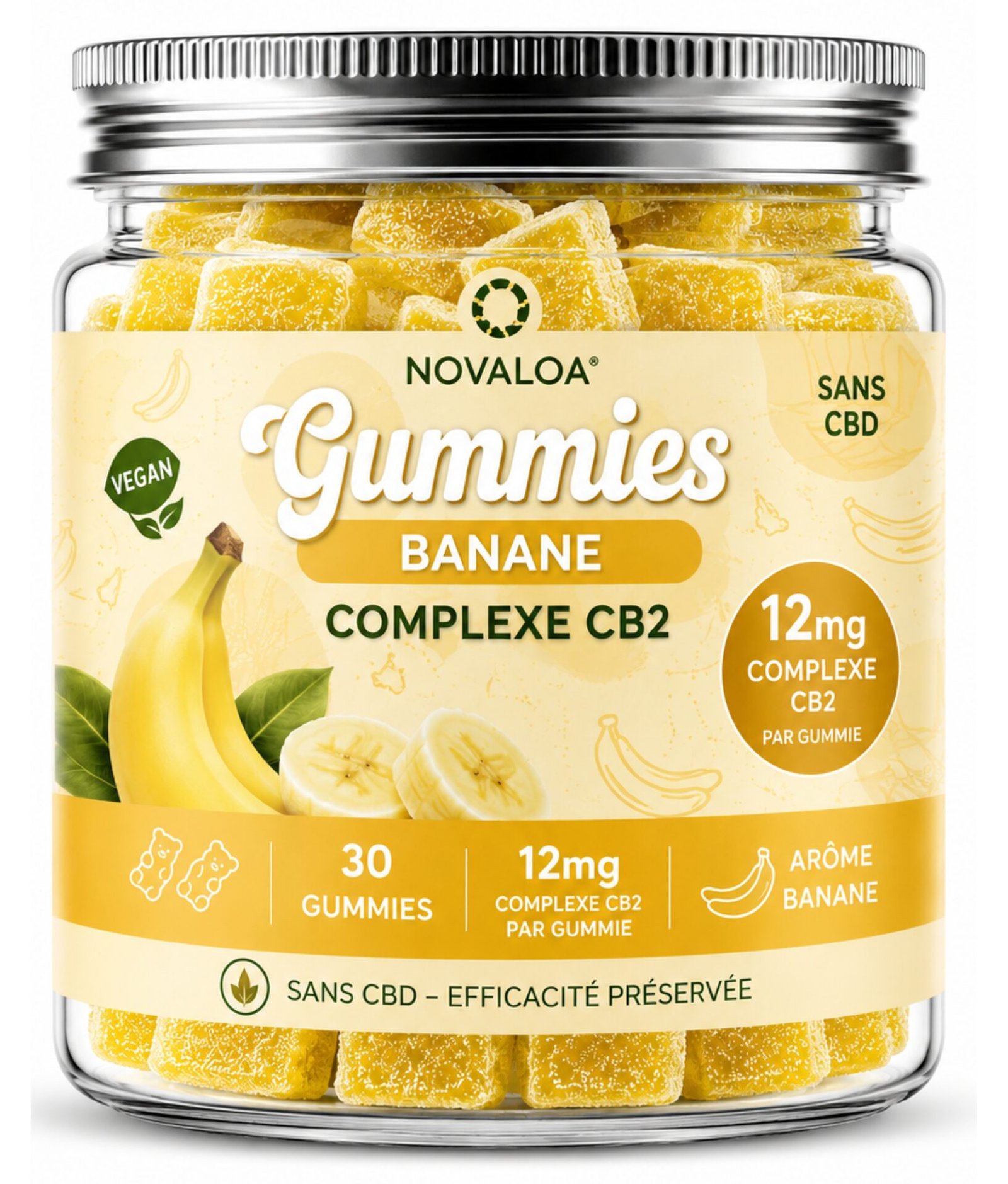 Gummies Anti-Stress Banana Chill I Spectre complet & Complexe CB2 – Sans THC – 30 Gummies